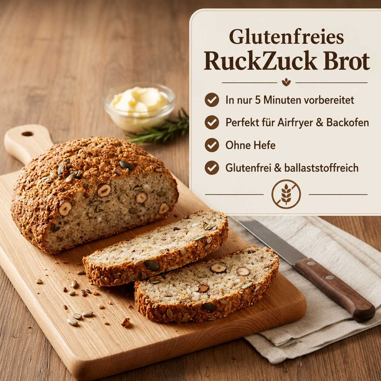 Glutenfreie Backmischung RuckZuck Brot – ohne Hefe, schnell fertig