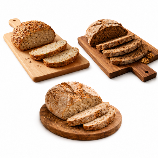 Glutenfreies Brot Probierpaket – 3 Backmischungen - Zwiebelbrot, Walnussbrot, RuckZuck Brot