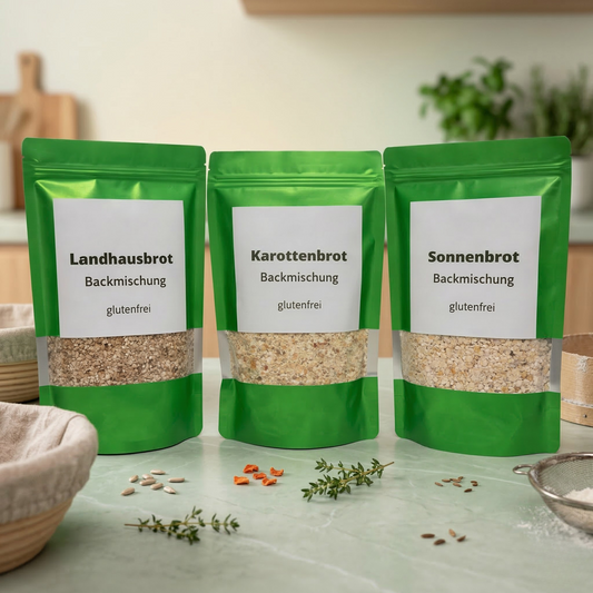 Glutenfreie Backmischung für Brot – Landhausbrot, Sonnenbrot & Karottenbrot