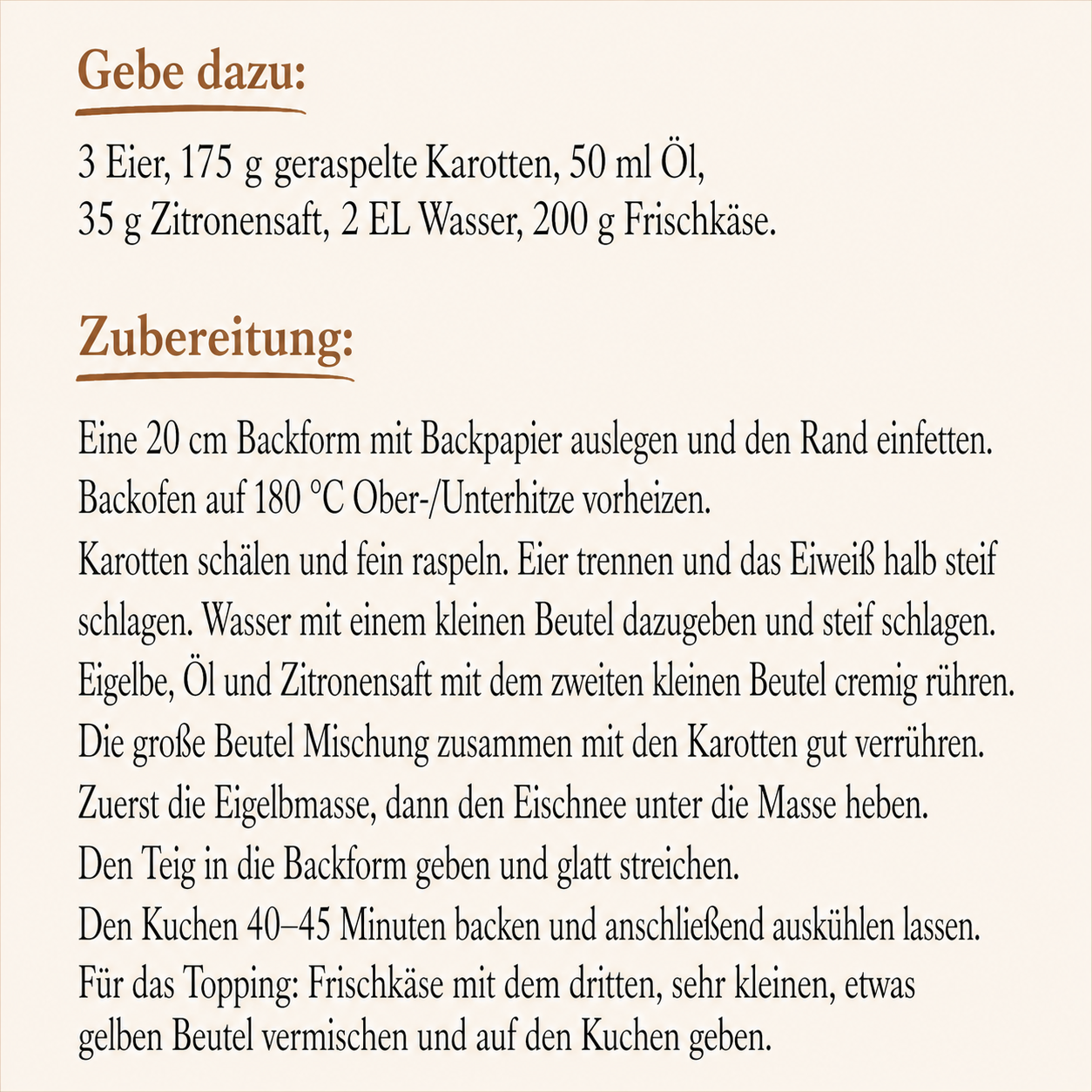 Glutenfreie Backmischung für Karottenkuchen