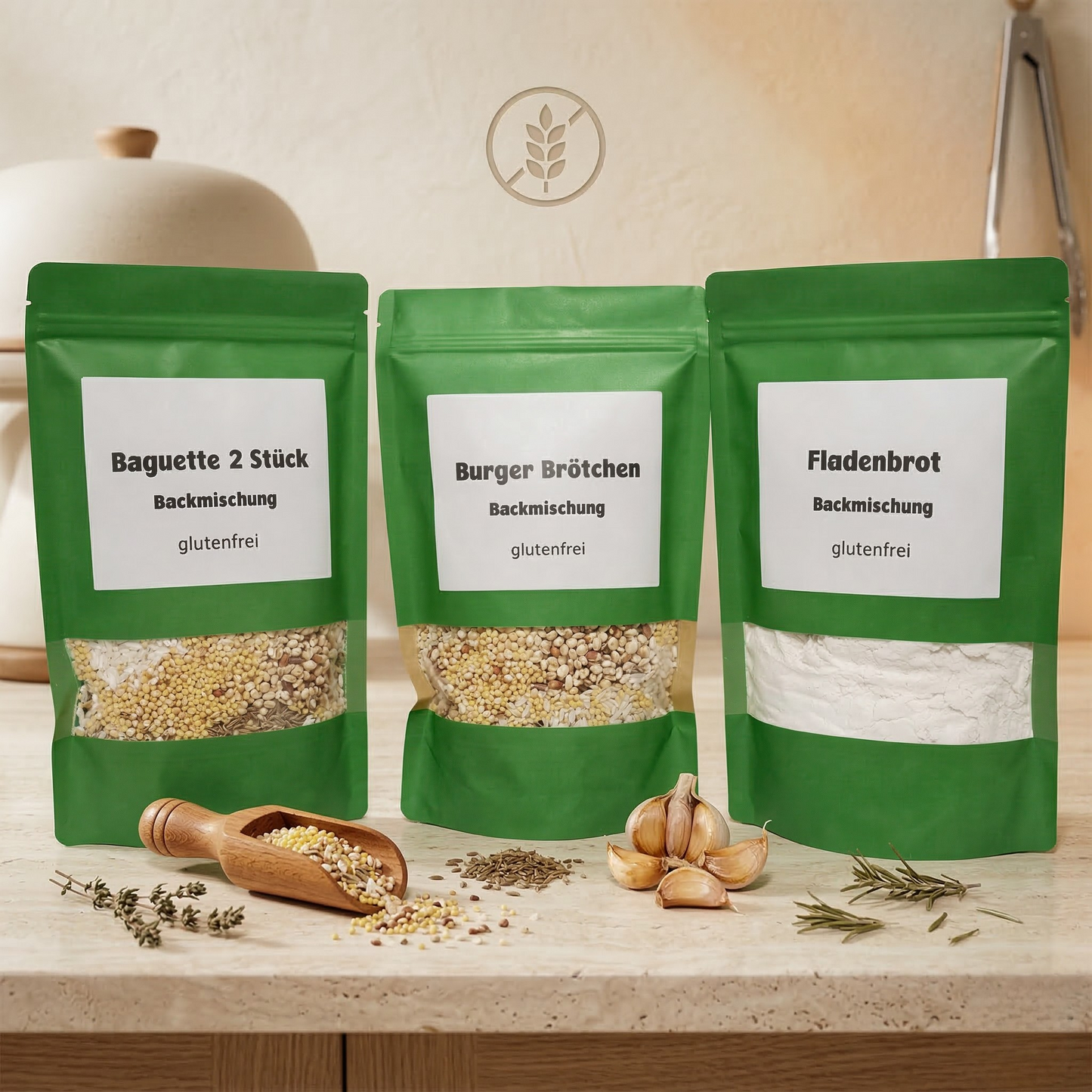 Glutenfreie Backmischungen für Fladenbrot, Baguette & Burgerbrötchen