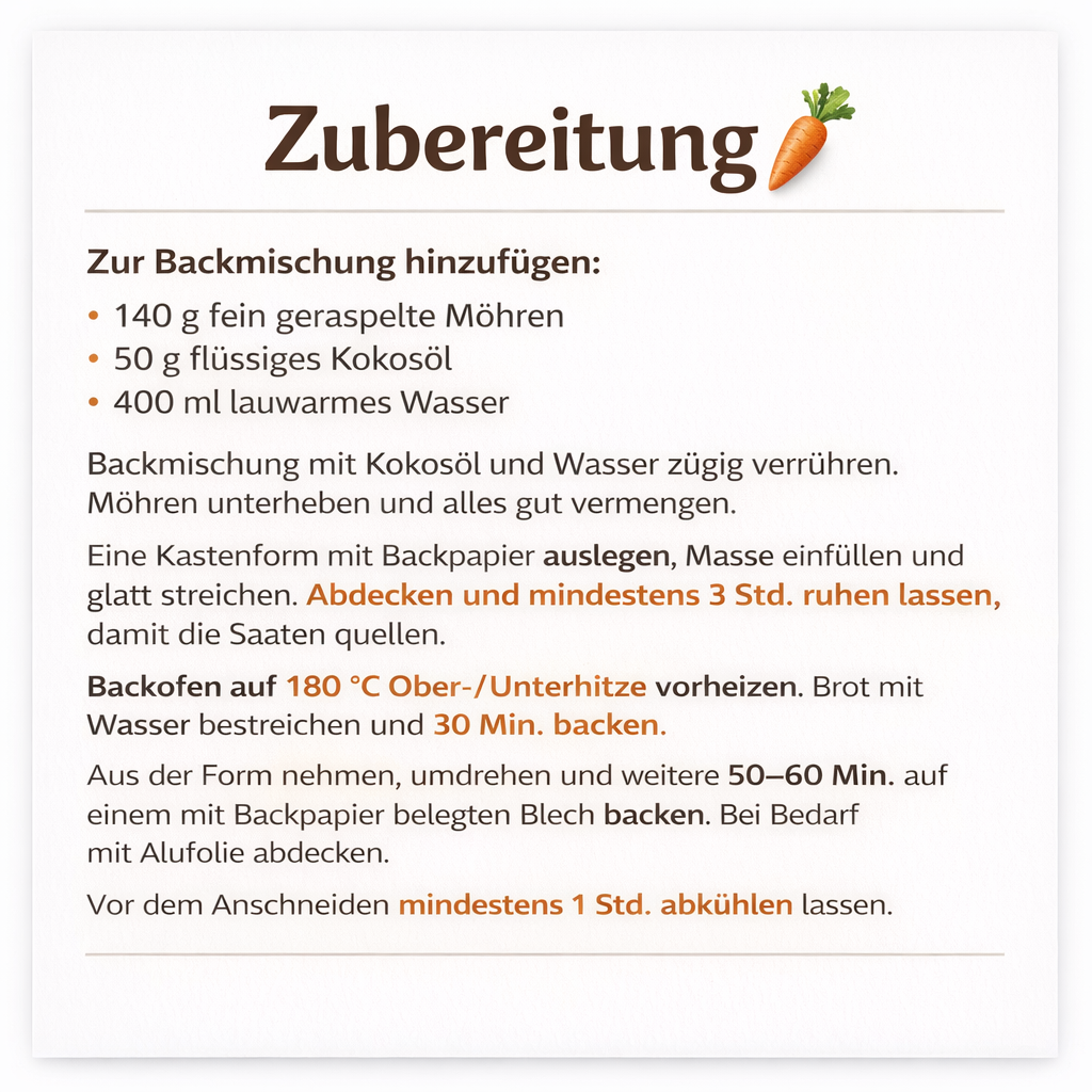 Glutenfreie Backmischung für Karottenbrot