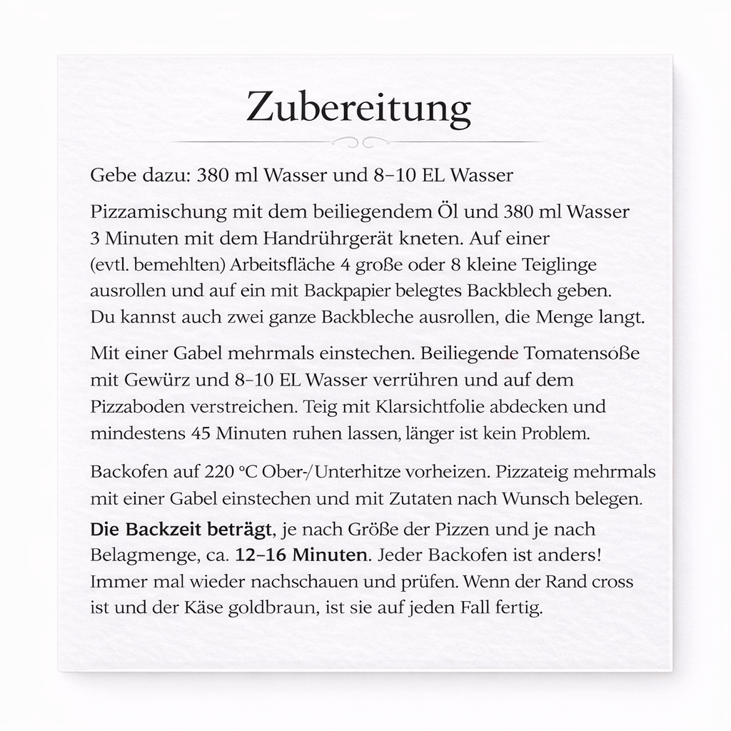 Glutenfreie Backmischung für Pizza - Set für 4 Personen