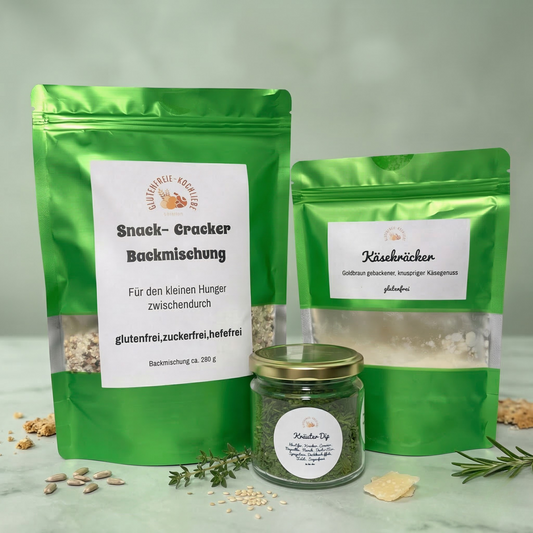 2 x Cracker mit Kräuterdip Set Käse- und Saaten-Cracker mit Kräuterdip Mischung