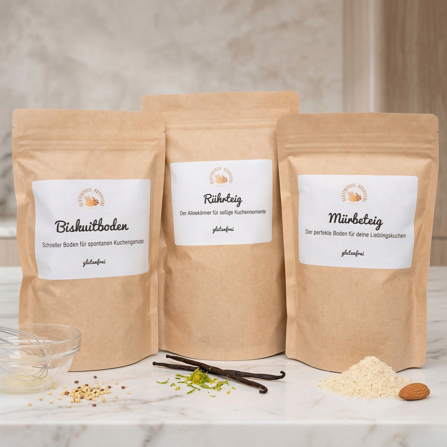 Glutenfreie Backmischung für  Rührteig, Biskuitteig & Mürbeteig