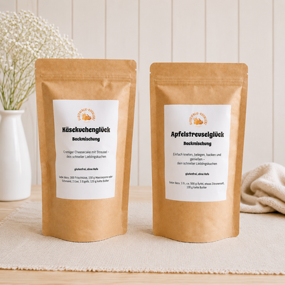 Glutenfreie Kuchen-Backmischung - Apfelstreuselkuchen &  Käsekuchen