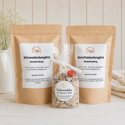 Zitronenkuchenglück, Karottenkuchenglück & Buchweizen-Knusper-Kekse Trio