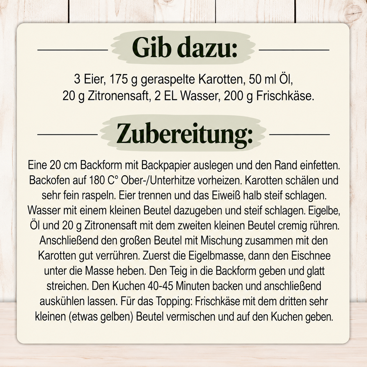 Glutenfreie Backmischung für Karottenkuchen
