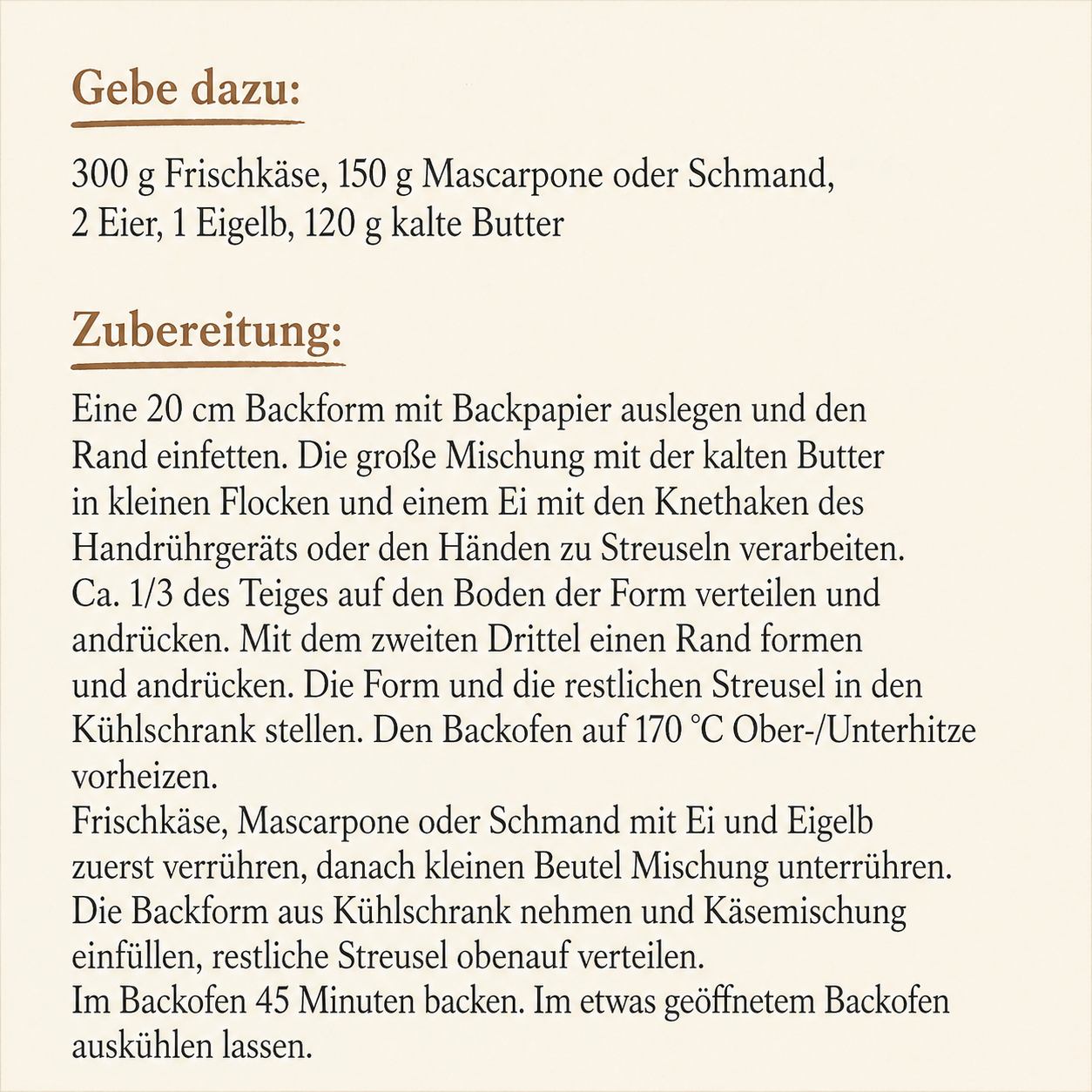 Glutenfreie Backmischung für Käsekuchen