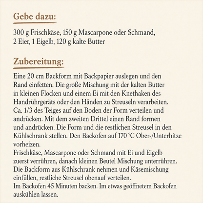 Glutenfreie Backmischung für Käsekuchen