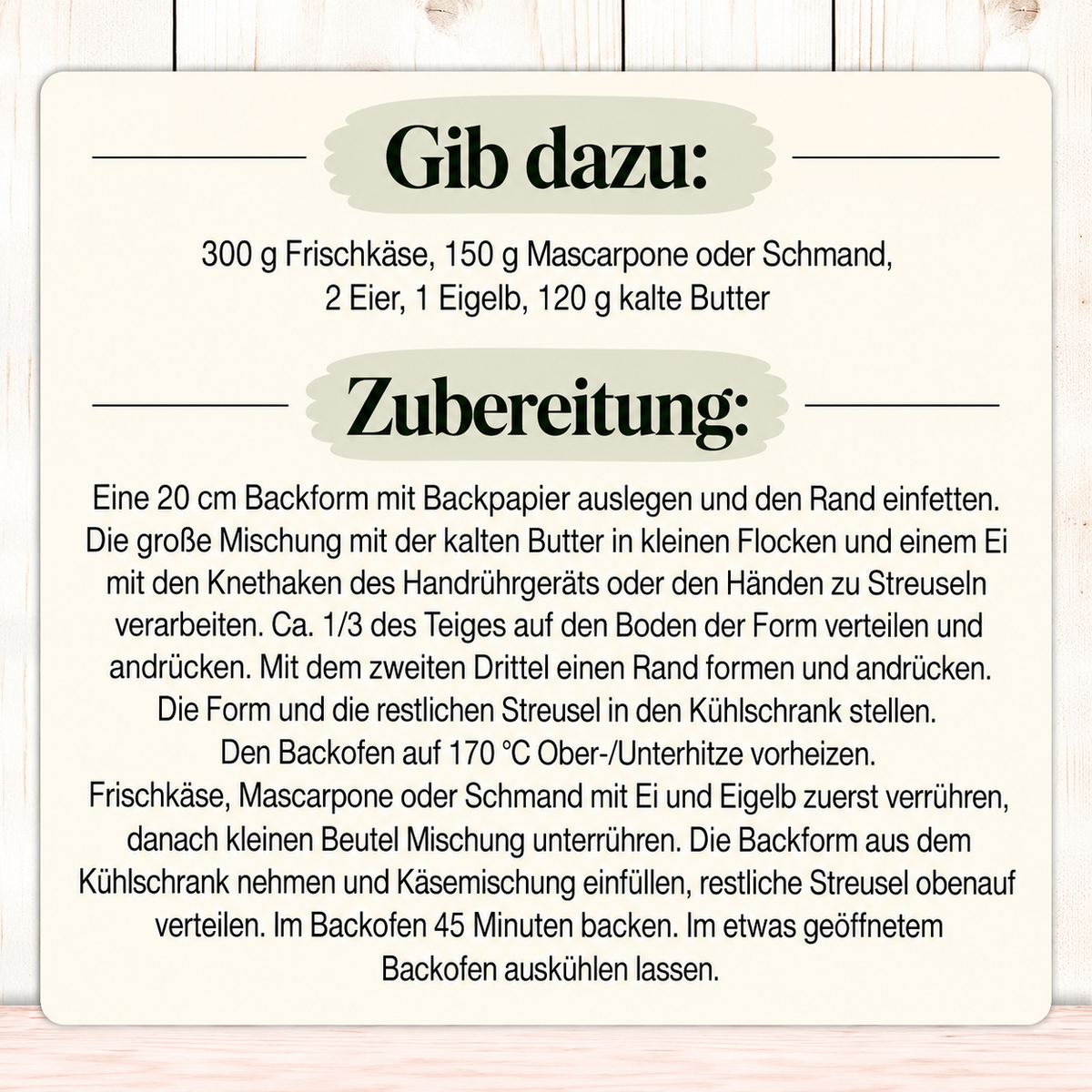 Glutenfreie Backmischung für Käsekuchen