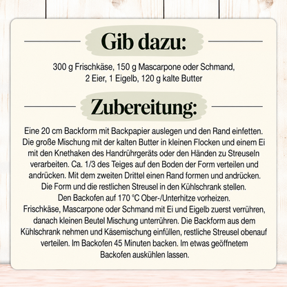 Glutenfreie Backmischung für Käsekuchen