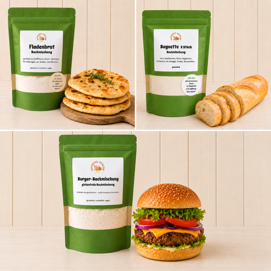 Glutenfreie Backmischungen für Fladenbrot, Baguette & Burgerbrötchen
