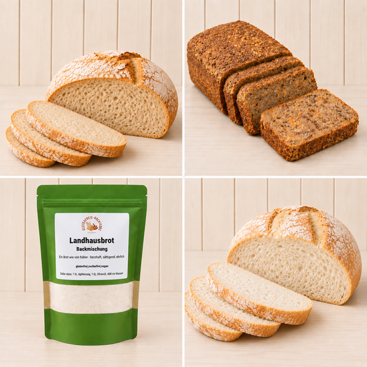 Glutenfreies Brot Probierpaket - 3 Backmischungen -  Landhausbrot, Sonnenbrot & Karottenbrot
